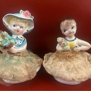 2 vintage porcelain girl figurines made in Japan in the 1960’s.